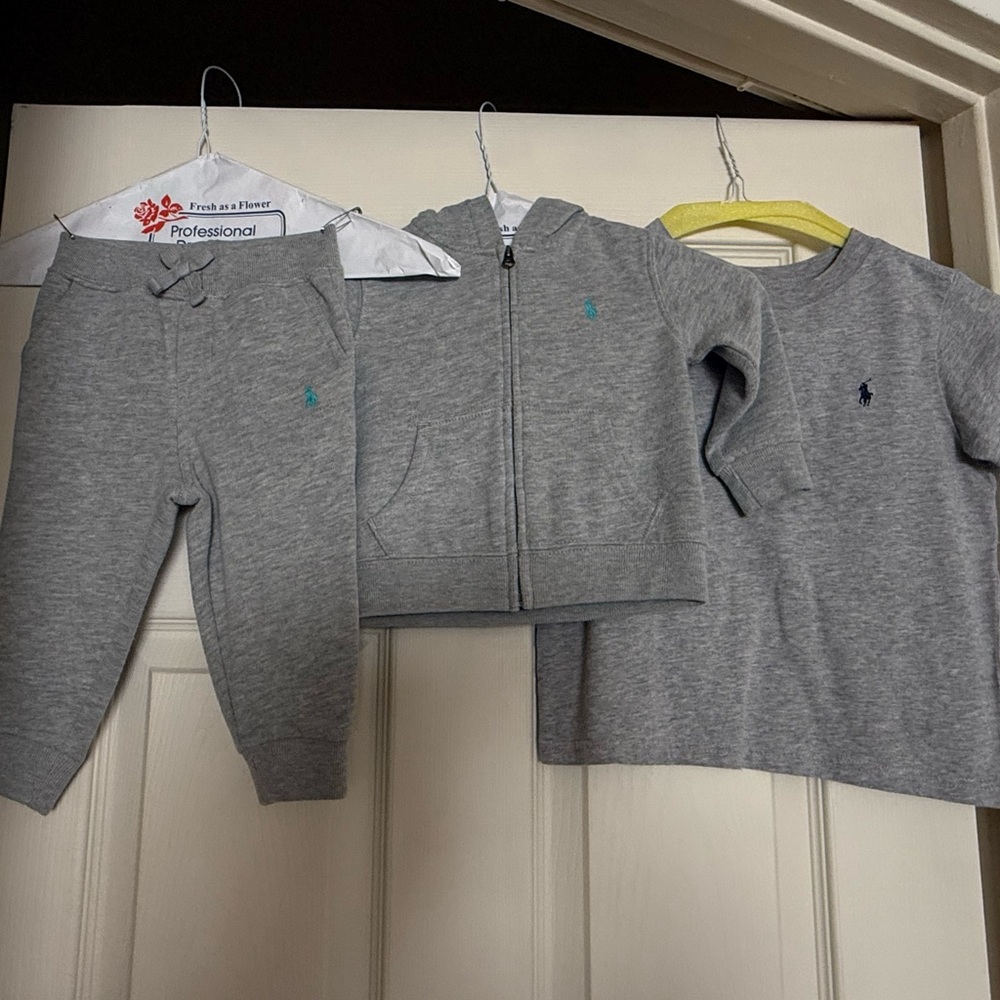 Ralph Lauren Gray sweatpants & hoodie set, comes with Polo by RL T-shirt